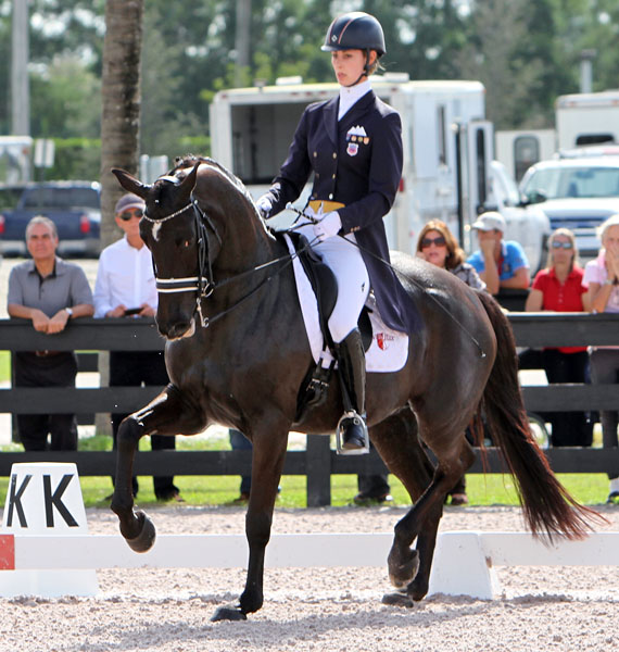 Caroline Roffman and Her Highness O in the first Grand Prix competition for the partership. © 2013 Ken Braddick/dressage-news.com