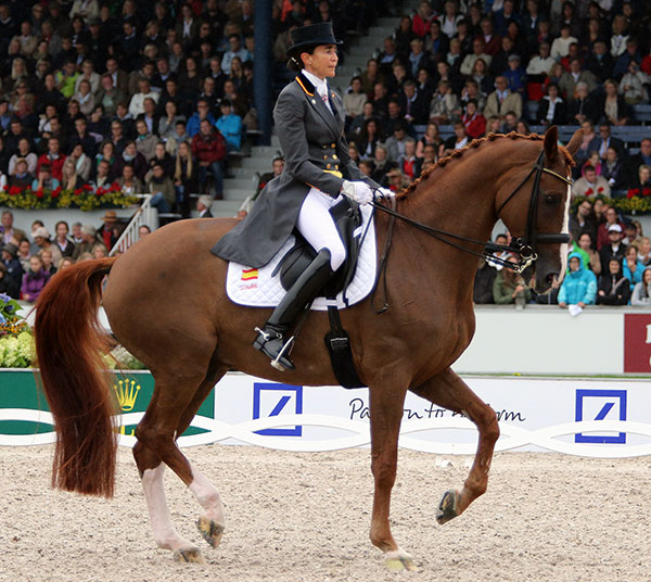 Beatriz Ferrer-Salat on Delgado on their way to the European Championships Grand Prix Freestyle bronze medal. © 2015 Ken Braddick/dressage-news.com