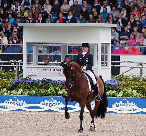 Isabell Werth on Don Johnson FRH in the European Championships Grand Prix Freestyle. © 2015 Ken Braddick/dressage-news.com