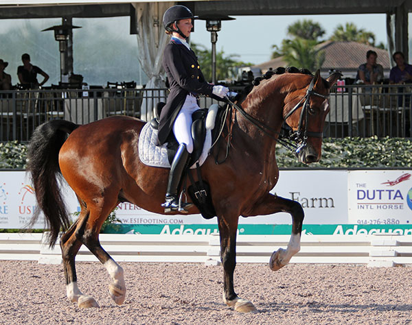 Laura Graves riding Verdades in the CDI4* Grand Prix in what has become their trademark final centerline passage. © 2016 Ken Braddick/dressage-news.com